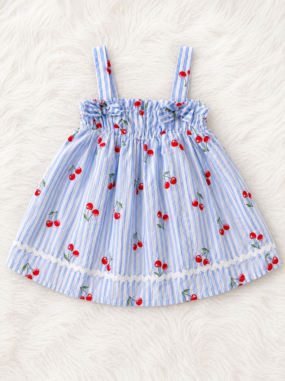 Rachel Zoe Cherry Stripe Sundress & Bloomers Set 24M Blue White